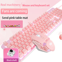 Pink Real Mechanical Keyboard And Mouse Set Girls Cute Gaming Games Dedicated Wired Green Axis Red Axis Girl Heart Luminous Wired Notebook